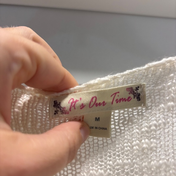 Its Our Time White Cream Scoop Neck Sweater with Lace Trim - Picture 3 of 6